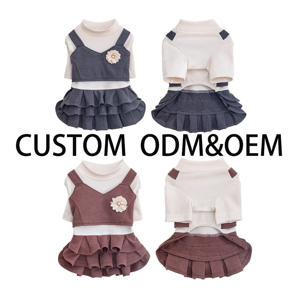 Pet Apparel Manufacturer Wholesale Best Winter Strap Design Brown Pet Princess Dress With Brooch for Dogs