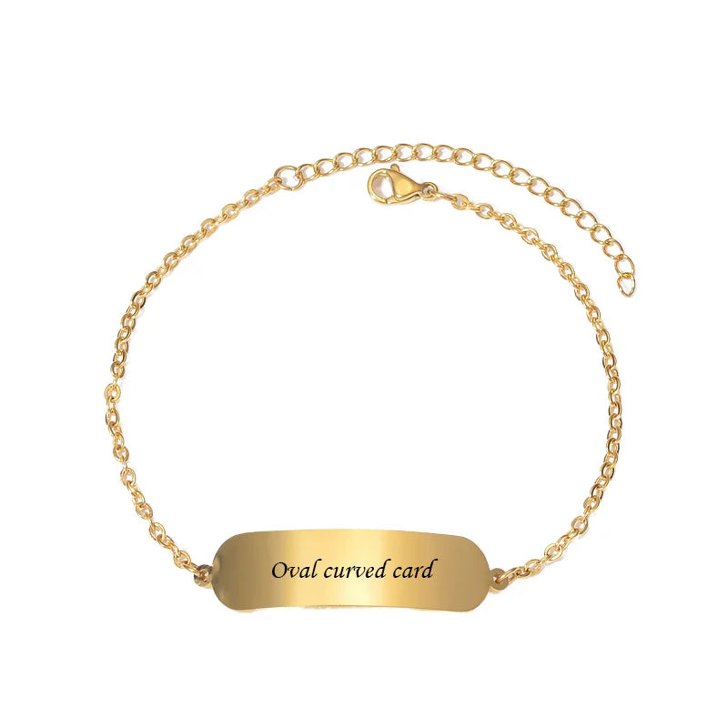 Custom Stainless Steel Curved Bar Bracelet Personalized Engraved Name Pendant Hypoallergenic Jewelry Gift for Women