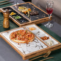Creative Marble Pattern Ceramic Steak Plate with Bamboo Tray and Sauce Dish Set for Luxury Hotel and Restaurant Serving