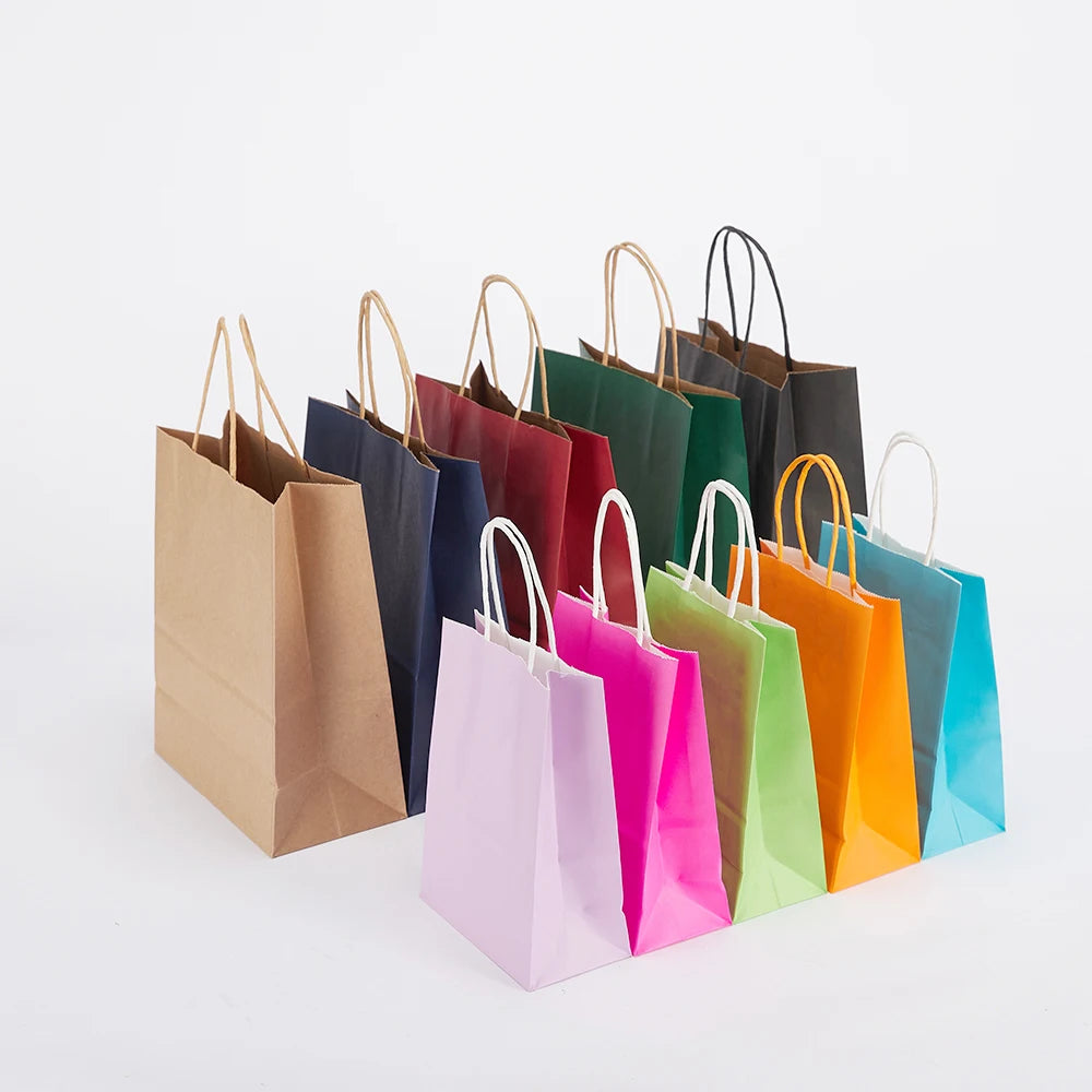 Custom Offset Printed Zhejiang Twisted Recycled Kraft Paper Gift Craft Christmas Ruthbag White Brown Shopping Bag Logo Clothing