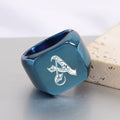Smooth Personalized 26 Letters Square Signet Ring Custom Blue Stainless Steel Laser Ring for Women Men Gift