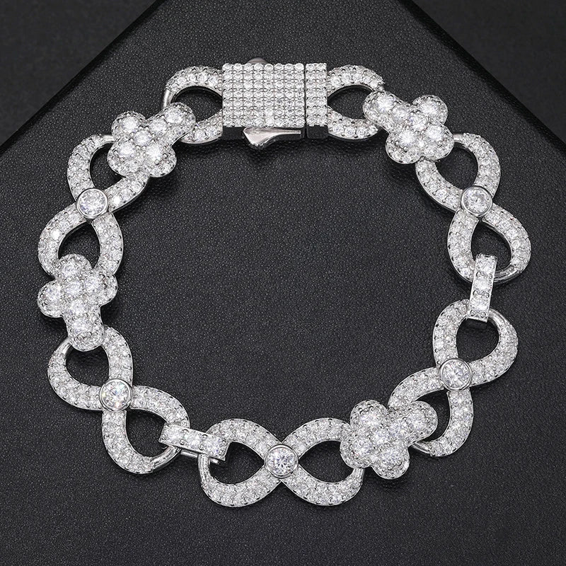 Men Fine Jewelry 12mm Sterling Silver 925 Iced Out VVS Moissanite Diamond Infinitely Cross Bracelet for Party