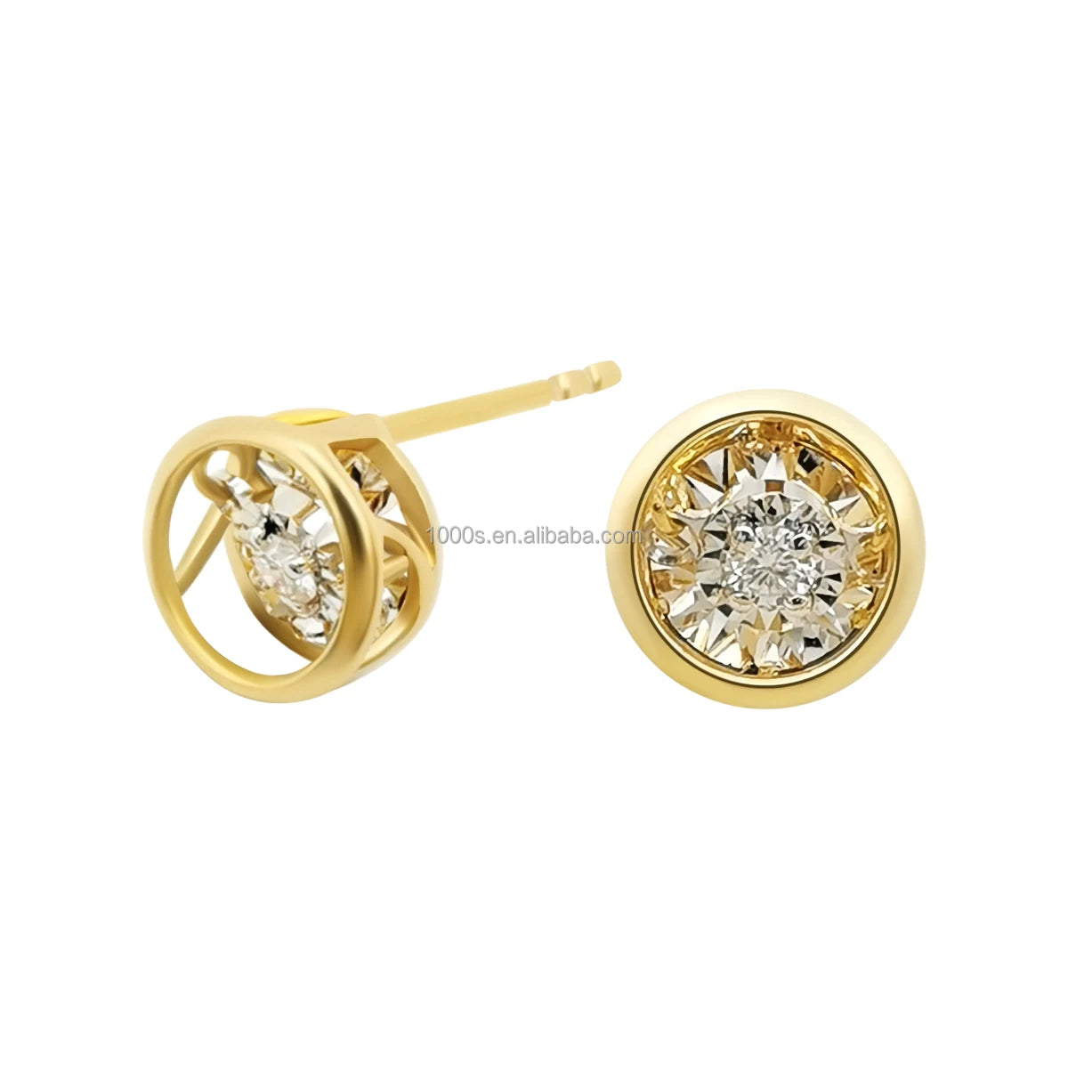 Cute Women Elegant AU750 18K Solid Gold Round Brilliant Cut Dancing Diamond Cuff Earrings Trendy Wedding Engagement Jewelry