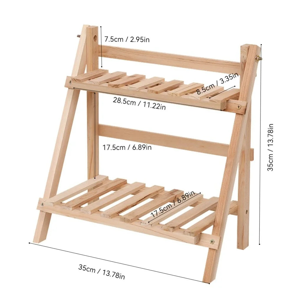 Tailai 2 Step Desktop Storage Organizer Foldable Ladder Plant Stand Wood Display Shelf Decorative Storage Rack for Table Top MegaBDM