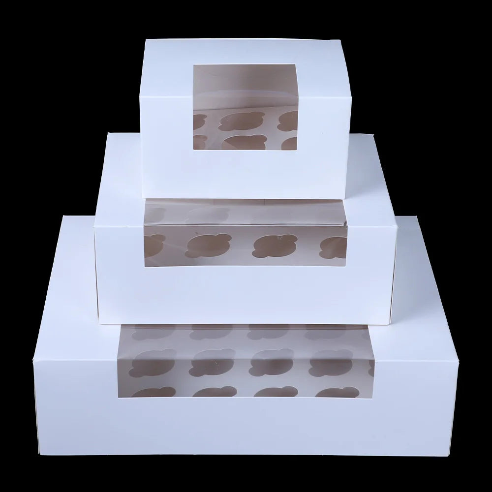 Large Square Golden Supplier White Cupcake Box With Clear Window Lid 6/12 Inch Afternoon Tea and Cake Boxes