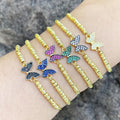 Adjustable Real 18k Gold Plated Beaded Butterfly Charm Bracelet Micro Cubic Zirconia Butterfly Bracelet for Women