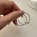 Strand Round Beads Pearl 925 Sterling Silver Chunky Hoop Earrings for Women Gifts