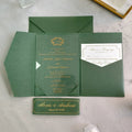 Luxury Custom Hot Stamping Clear Acrylic Gold Hot Stamping Tri-folded Wedding Invitation with Rsvp Card Envelop