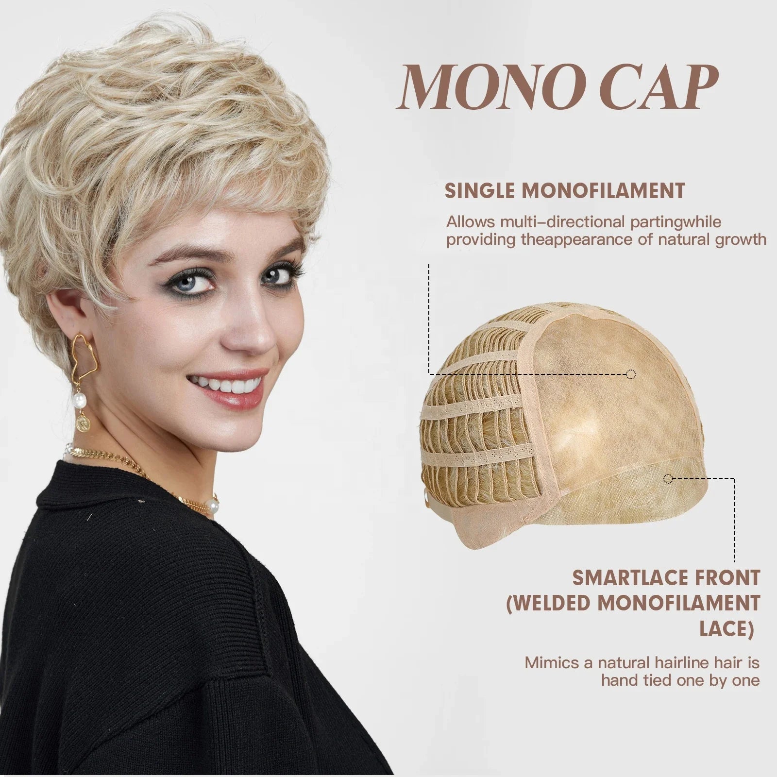 Blonde Futura 4x4 MONO Lace Front Wig Natural Look Lace Wig Pixie Silky Straight Gold Seamless Perfect Realistic Wig