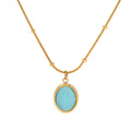 Charm 18K Gold Plated Stainless Steel Jewelry Gift Bead Chain Blue Cubic Zirconia Oval Pendant Necklace