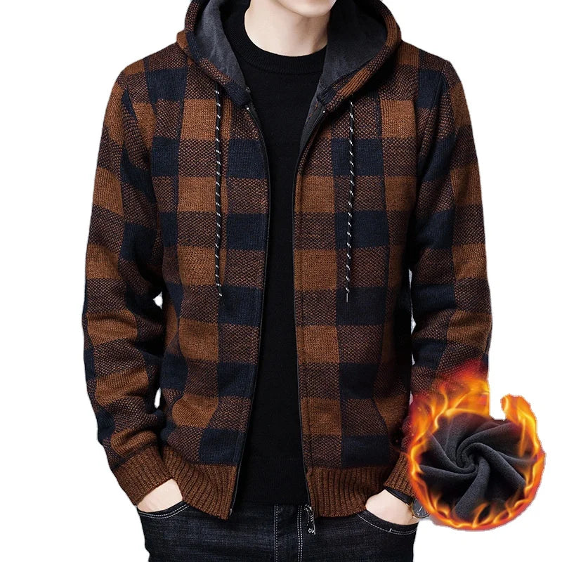 Winter Casual Loose Outdoor Streetwear Plush Thickened Zipper Hooded Men Jacket