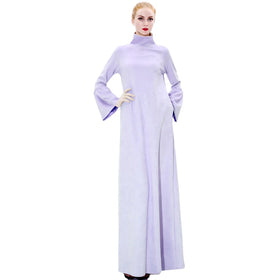New Design Autumn Winter Wear Plain Color Stand Collar Flare Sleeve Suede Turkish Abaya Modest Dress for Islamic