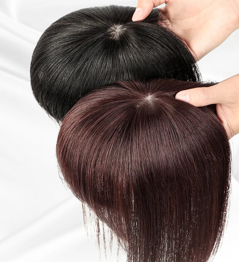 Natural Black Clip Fixed Silk Base Breathable 3D Bangs Human Hair Toupee