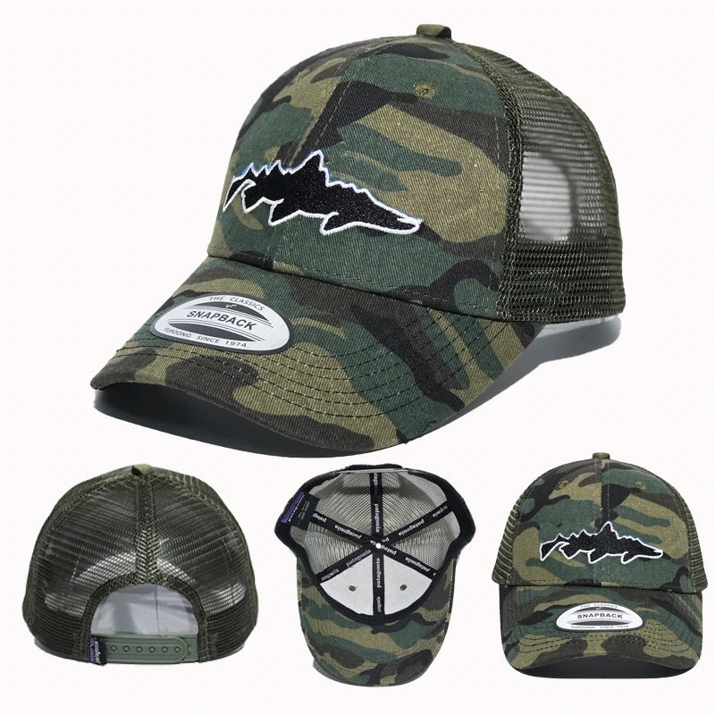 Custom 3D Embroidery Patch Sporty Camo Trucker Hat Mesh Unisex Sports Winter Outdoor Goldfour 5-Panel Hat