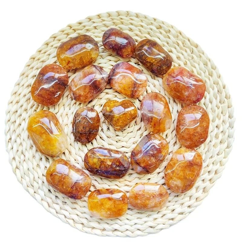 Wholesale Natural Crystal Yellow Fire Quartz Hematoid Hand-carved Healing Gemstone Gold Healer Quartz Palm Stone Holiday Gifts
