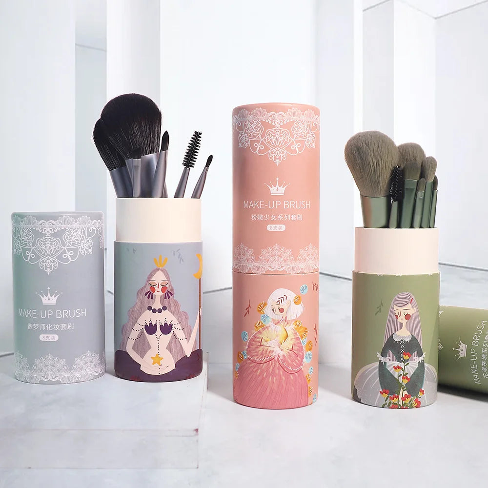Wholesale 8pcs Makeup Brush Set Blush Specular Shading Concealer Eyeshadow Li Eyebrow Spoolie Makeup Brushes with Paper Box