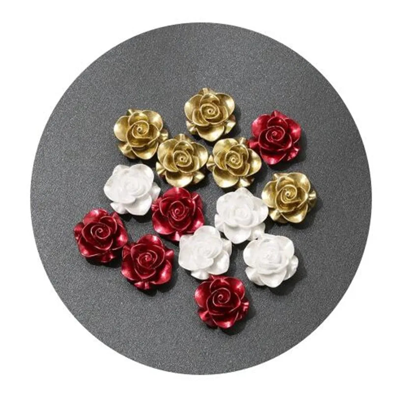 Metal Color Mini Rose Flatback Charms Flower Cabochon for Nail Art Sticker Decoration Accessories