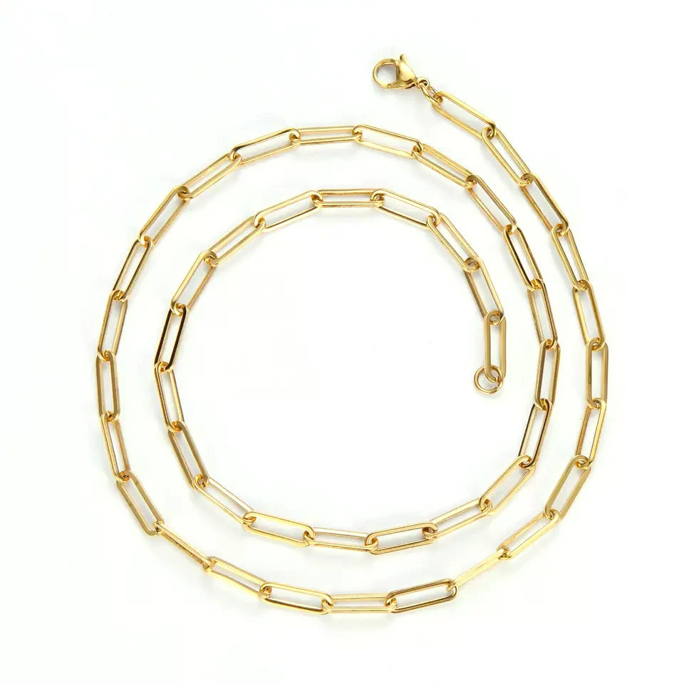 Waterproof and Color Retention 18K PVD Plated Stainless Steel Paperclip Chain Necklace for Women Girls