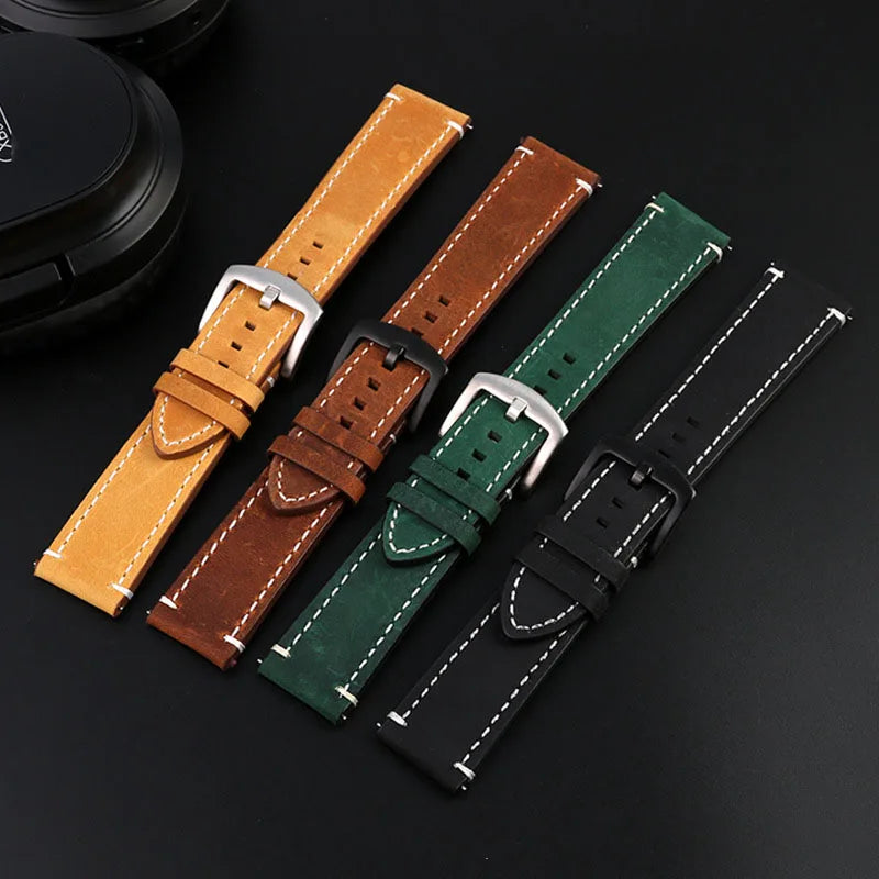Top Layer Crazy Horse Cow Leather Sports Watch Strap 19mm 21mm Men's Rugged Watch Strap Outdoor Smooth Wrist Strap High Quality