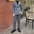 Winter Retro Thick Houndstooth Men Office Suit Double Breasted Wedding Formal Suits