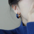 925 Silver Needle Klein Blue Square Huggie Earrings Fashion Jewelry Gold-Plated Blue Enamel Drop Earrings for Girls