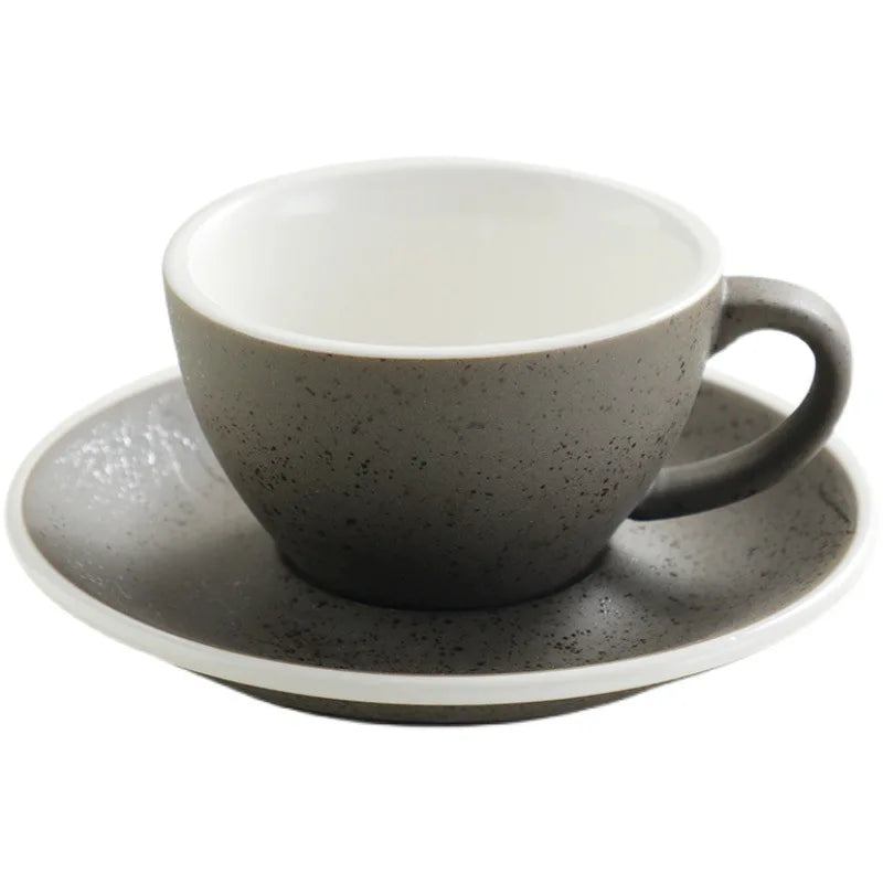 Ceramic Retro Granite Espresso Coffee Cup and Saucer Set Cappuccino Mug Drawing Latte Cup