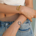 New Style 18K Gold and Silver Plated Lava Irregular Opening Stainless Steel Bangles Unisex Style Bracelet Jewelry Set