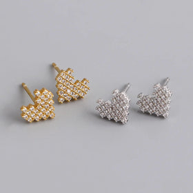 Luxury Girls Cute Daily Wear 925 Sterling Silver Cubic Zircon Inlaid Small Heart Stud Earrings for Lover Gift