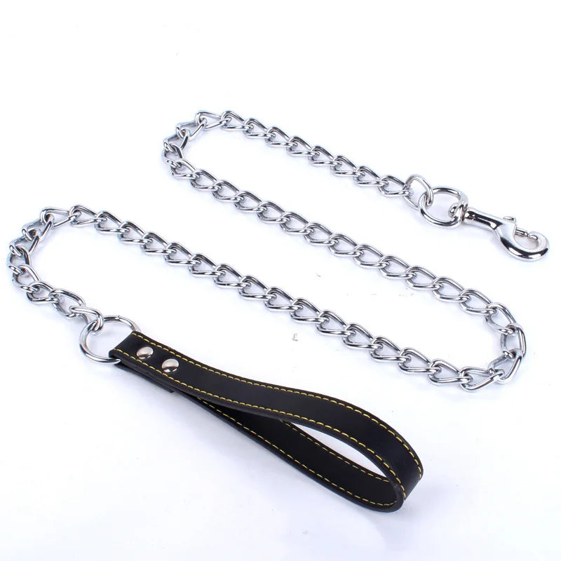 Manufacturer Wholesale Pet Supplies PU Handle Dog Chains Dog Leash Stainless Steel Dog P Chain Pet Chain