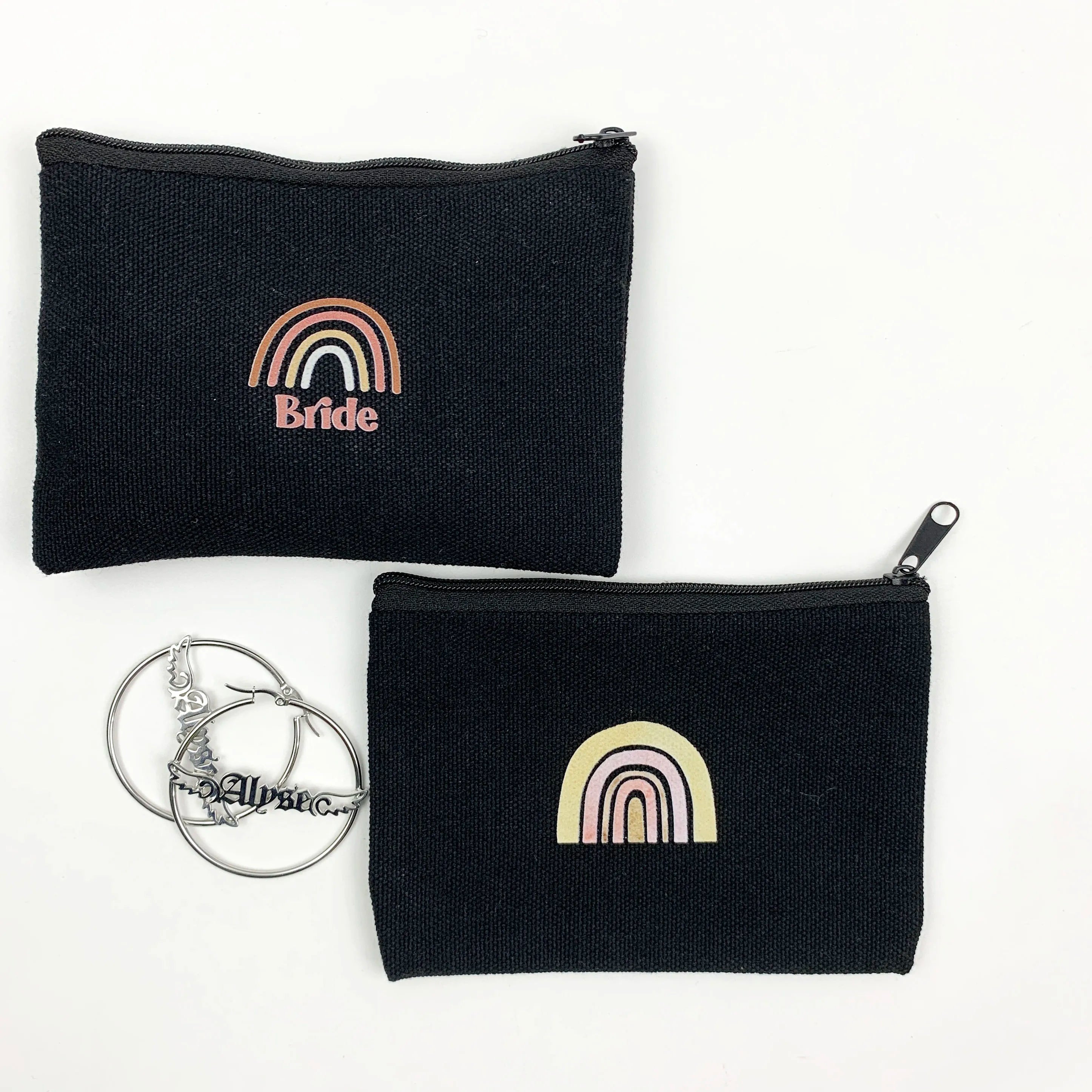 Black Cotton Canvas Cosmetic Bag Travel Toiletry Pouch Pen Bags Blank Jewelry Pouch With Zipper for Girls Wholesale
