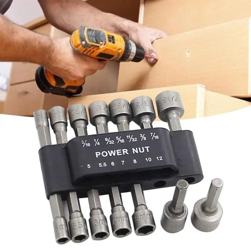 14pcs Strong Sleeve Wrench Hexagonal Handle Screw Sleeve Pneumatic Bits Magnetic Nut Driver Drill Bit Set Hex Socket Wrenches