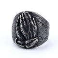 OAHLAN Manufacturer Fashion Jewelry Rings Classic Clasped Hands Buddha Design Stainless Steel Ring for Men Party Gift Size 7-15