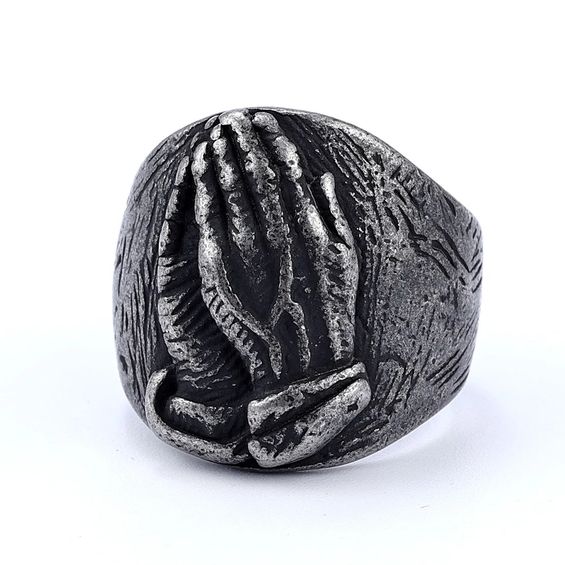 OAHLAN Manufacturer Fashion Jewelry Rings Classic Clasped Hands Buddha Design Stainless Steel Ring for Men Party Gift Size 7-15