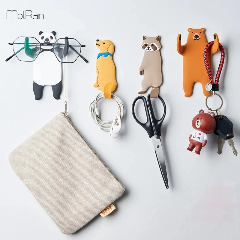 Adhesive Animal Wall Hooks Eco-Friendly PVC Material Multifunctional Clothing Organizer for Kitchen and Home Decor