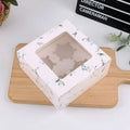 White Brown Marble Pattern Square Paper Box for 4 Cavity Cupcakes Small Cake Package Box