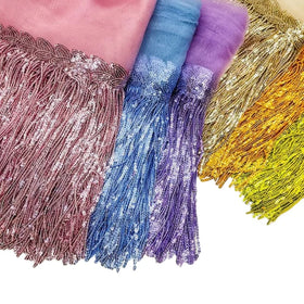20cm Width Garment Dress Decorative Lace Fabric Mesh Knitted Christmas Costume Embellishment Sequined Mesh Tassel Fringe Trims