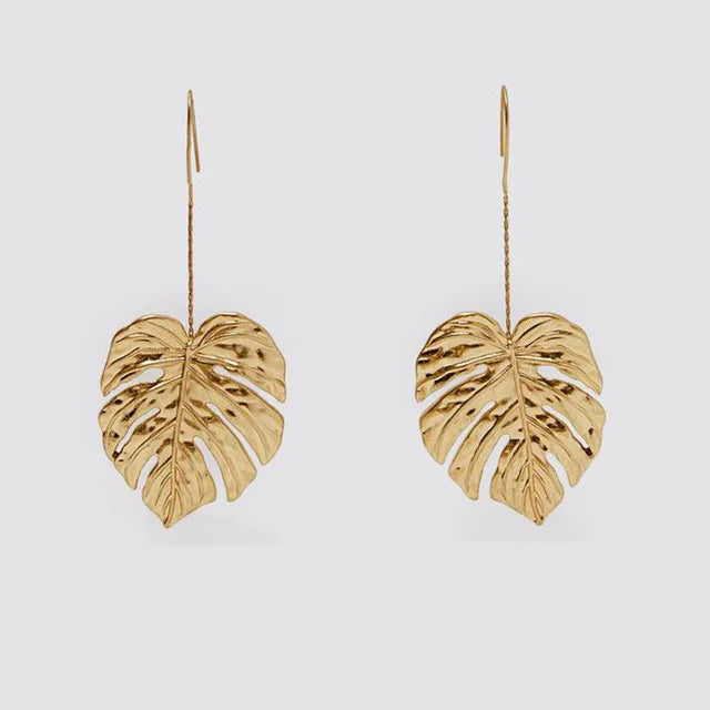New Fashion Geometric Metal Leaf Earrings Female Long Wild Simple Earrings Jewelry