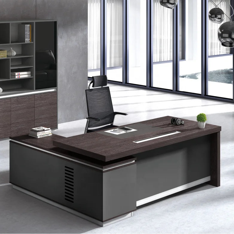 Modern Executive Convertible Office Desk with Storage Cabinet Boss Furniture Stylish Design for Working