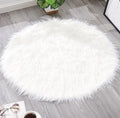 Mongolian Curly Fur White Gray Round Faux Plush Carpet Flat Weave Machine Made Area Rugs Set