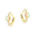 18K Gold Plated Micro Pave Zircon 925 Sterling Silver Opal Diamond Gemstone Huggie Hoop Earrings Trendy Style
