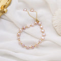 Adjustable Baroque Pearl Bracelet Shining Cubic Zircon Fresh Water Pearl Bracelet Gold Plated for Women Christmas Jewelry