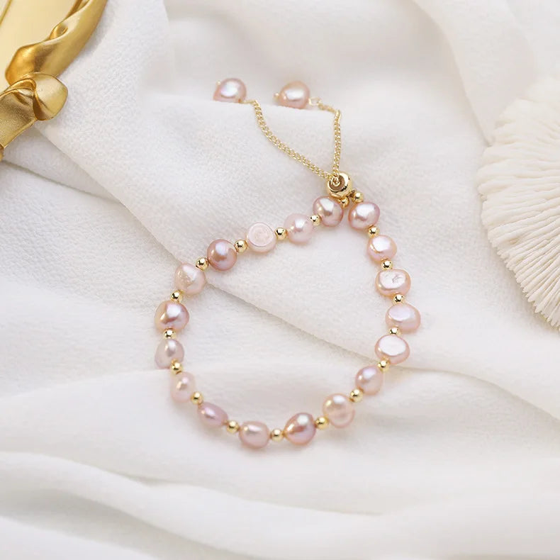 Adjustable Baroque Pearl Bracelet Shining Cubic Zircon Fresh Water Pearl Bracelet Gold Plated for Women Christmas Jewelry