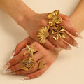 G3820 Wholesale Stainless Steel Exaggerated Sunflower Pearl Inlaid Butterfly Heart Ring for Women Fashion Jewelry Rings