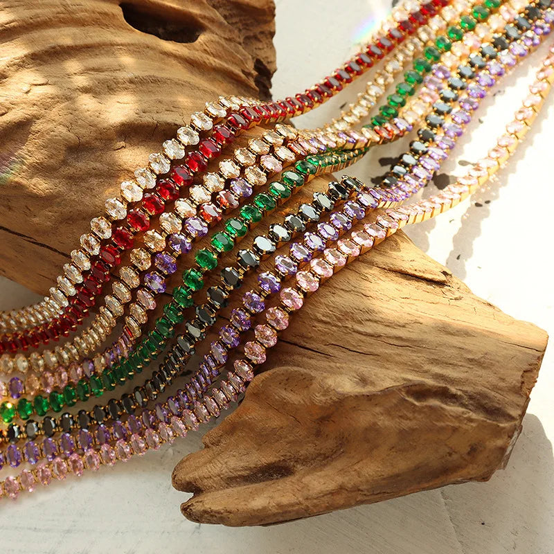 Luxury Jewelry Multicolore Cubic Zirconia Necklace Tennis Colorful Zircon Bracelet and Necklace Jewelry Set
