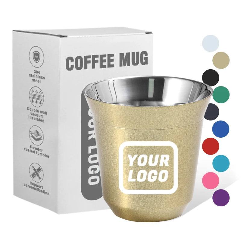 Wholesale 80ml/160ml Stainless Steel Sustainable Colorful Shot Glass Double Wall Mug Vacuum Insulated Coffee Cup for Coffee