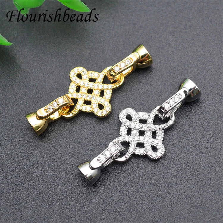 Delicate Design Nickel Free Anti Fading Gold Plated CZ Pave Big Size China Knot Shape Bracelet Clasps for Jewelry Making
