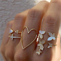 Cross Triangle love Hollowed-out Full of Drill Drop Oil butterfly Ring 5 Piece Set Joint Ring for Women