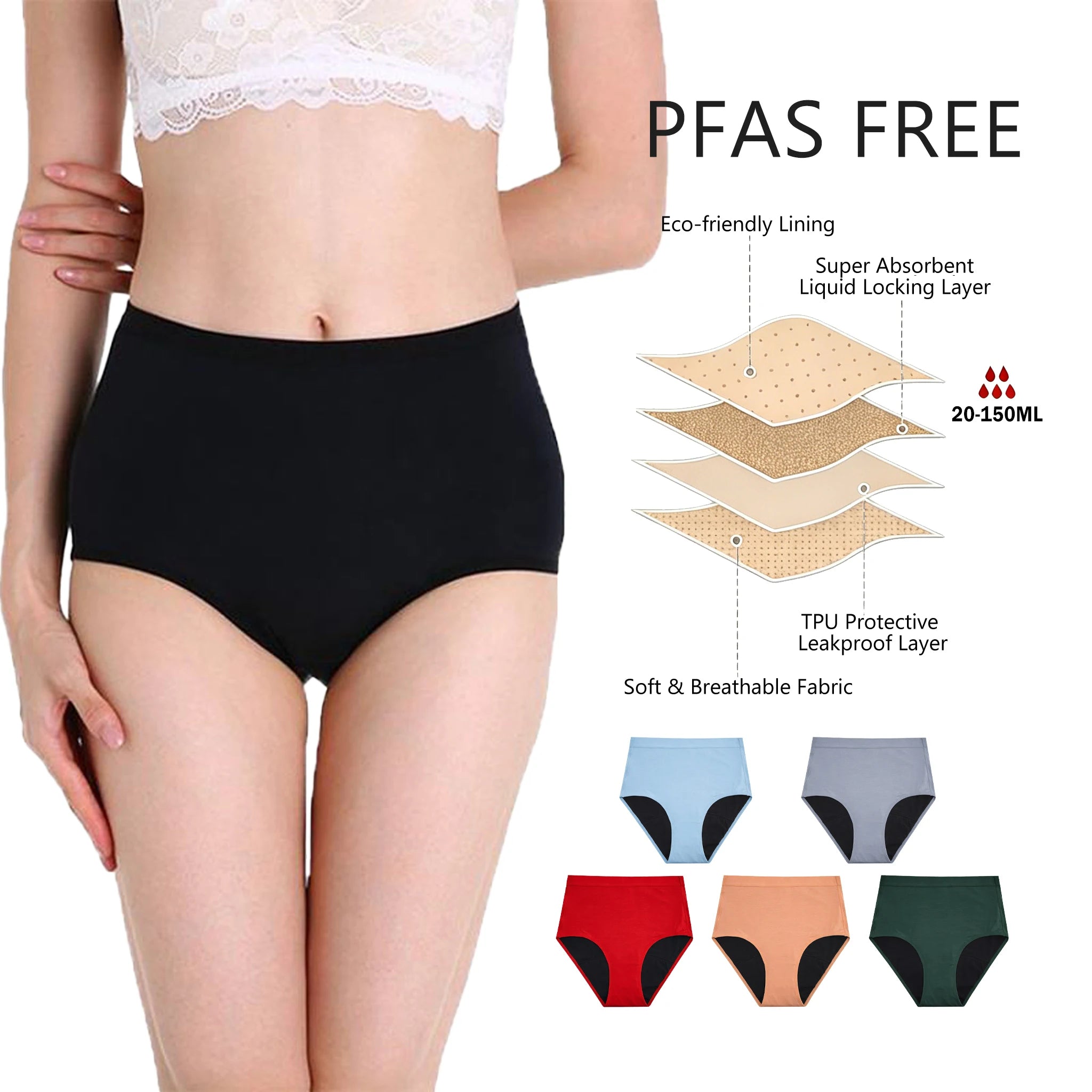 Shanhao OEM PFAS-free High Waist Maternity Underwear 5-layers Heavy Flow Menstrual Panties Bio Based Postpartum Underwear