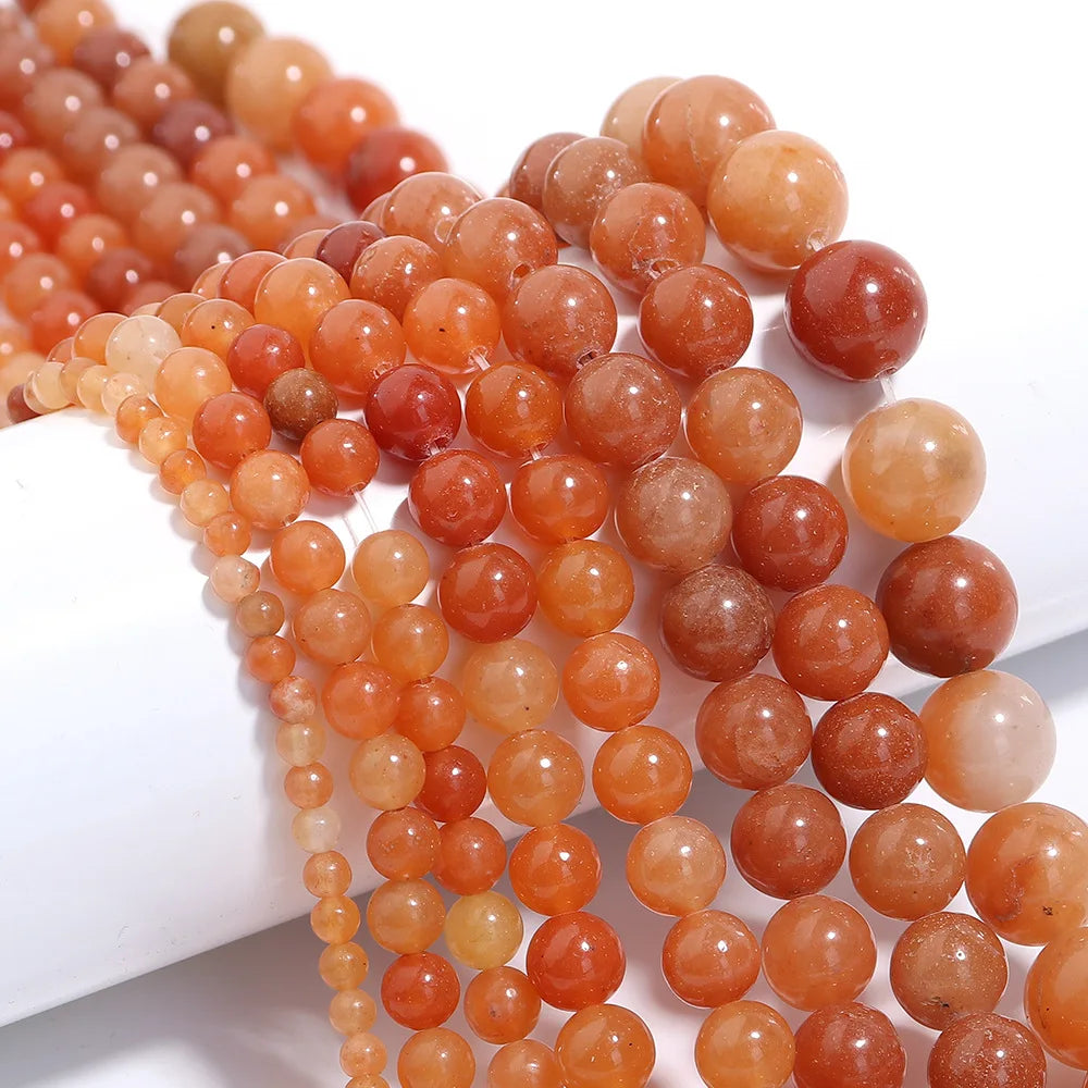 Natural Red Aventurine Jade Stone 4/6/8/10/12mm Smooth Loose Round Beads Handmade DIY Jewelry Bracelet Necklace Making