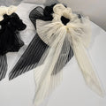 Korean Elegant Solid Color Mesh Women Hair Accessory Handmade Custom Fabric Cover Large Bow Knot Elastic Scrunchies